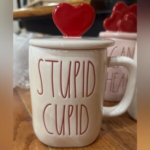 Rae Dunn Cream and Red 'Stupid Cupid' Mug